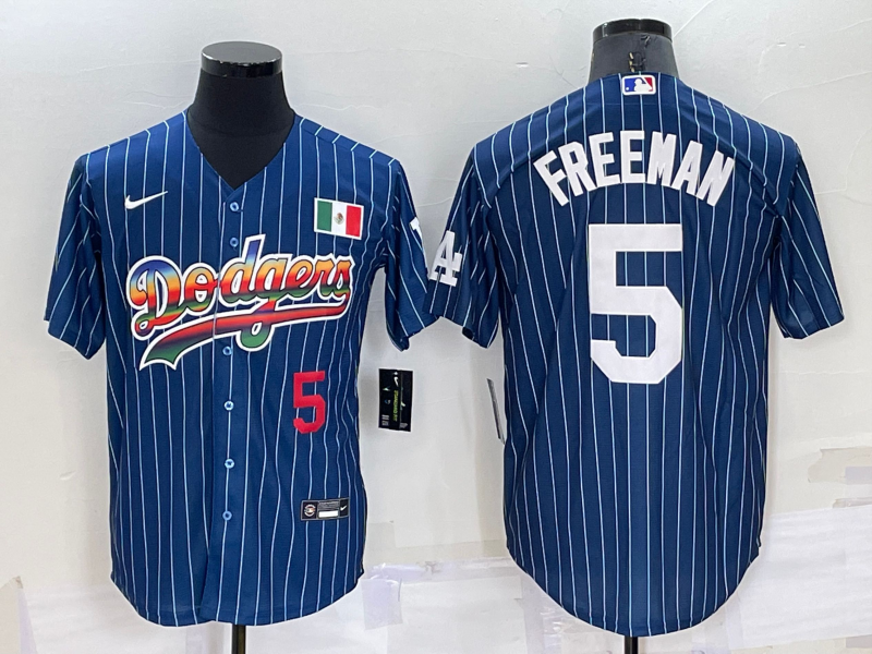 Men's Navy Los Angeles Dodgers #5 Freddie Freeman Mexico Rainbow Cool Base Stitched Jersey